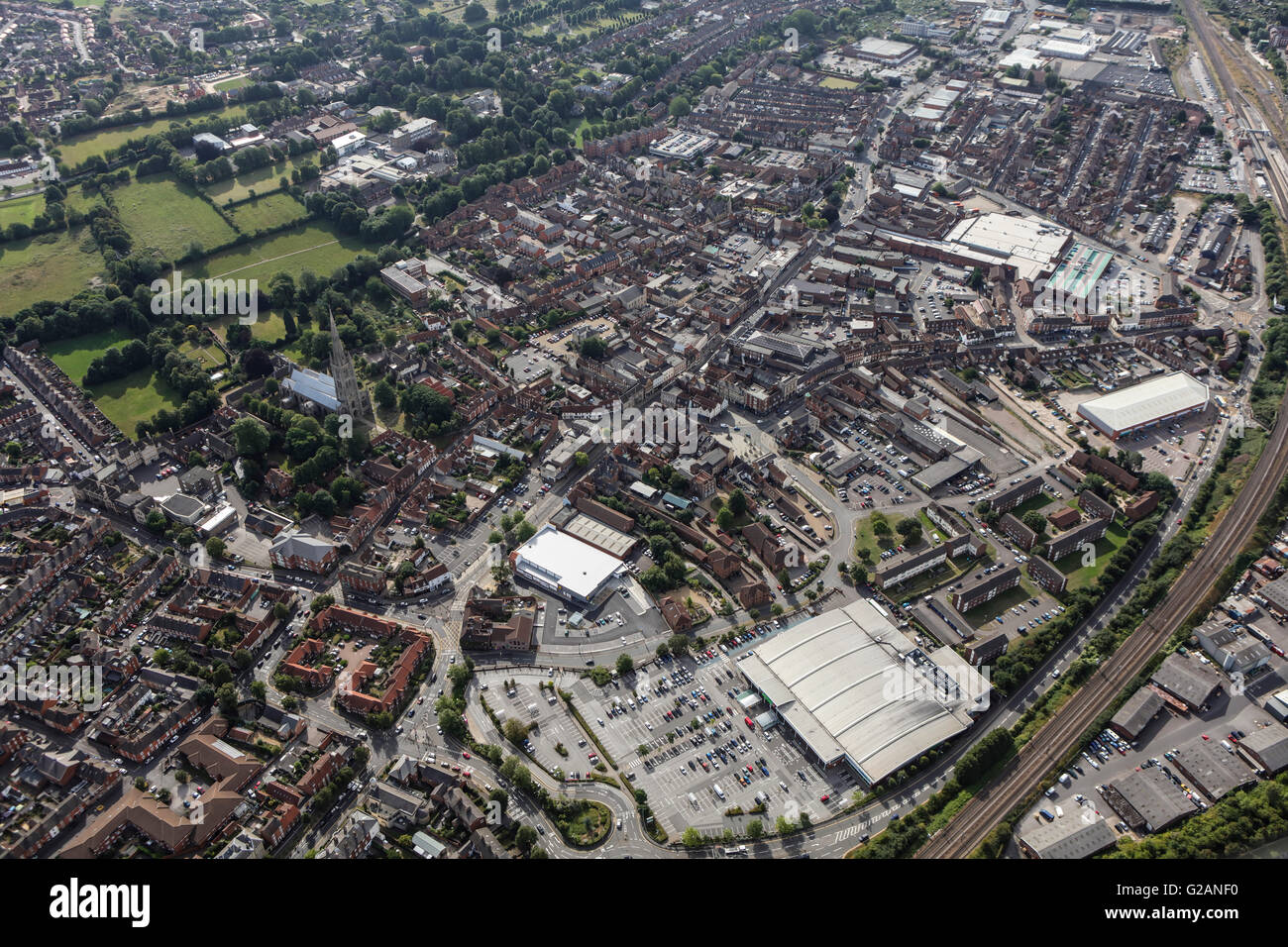 Una veduta aerea della Lincolnshire città di Grantham Foto Stock