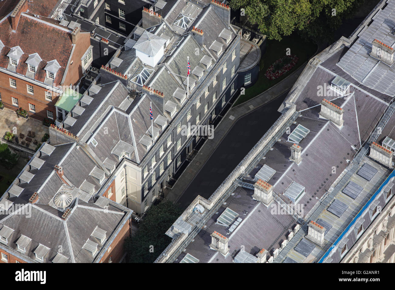 Una veduta aerea di Downing Street a Whitehall, Londra Foto Stock