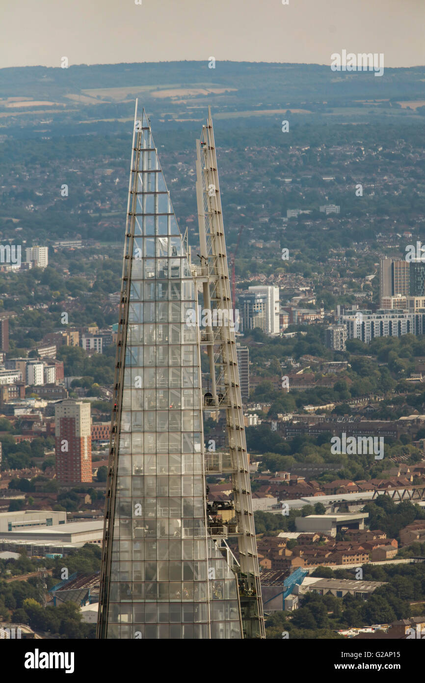 Un dettaglio vista aerea del top di Shard Foto Stock