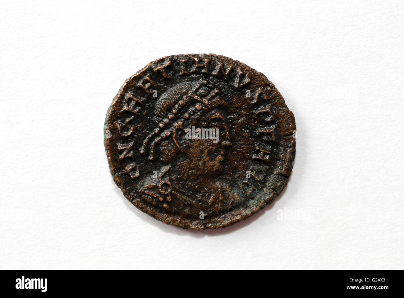 Emperor Gratian Effigy AE3 Roman Coin, hobby raccolta monete Foto Stock
