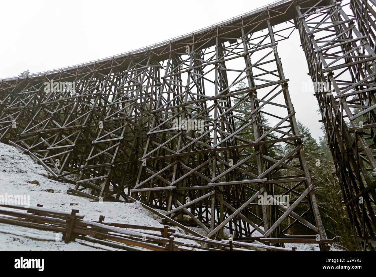 Il traliccio Kinsol con neve 4 Isola di Vancouver in Canada Foto Stock