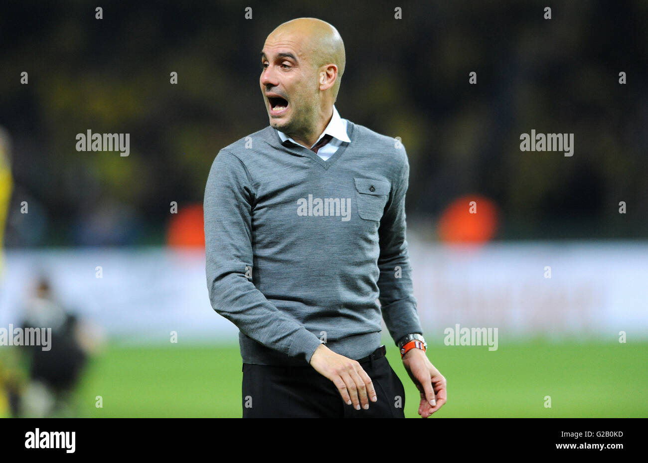 Il tedesco per la finale di coppa, allenatore spagnolo Josep Pep Guardiola dal vincitore Bayern Monaco di Baviera. Foto Stock