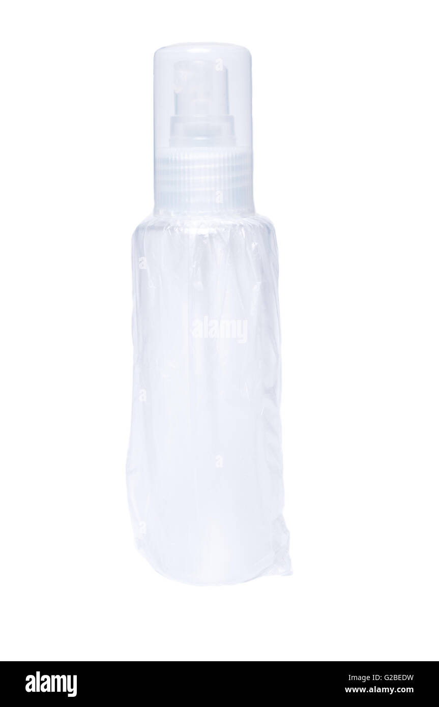 Uno trasparente la bottiglia di plastica con pompa irroratrice Foto Stock