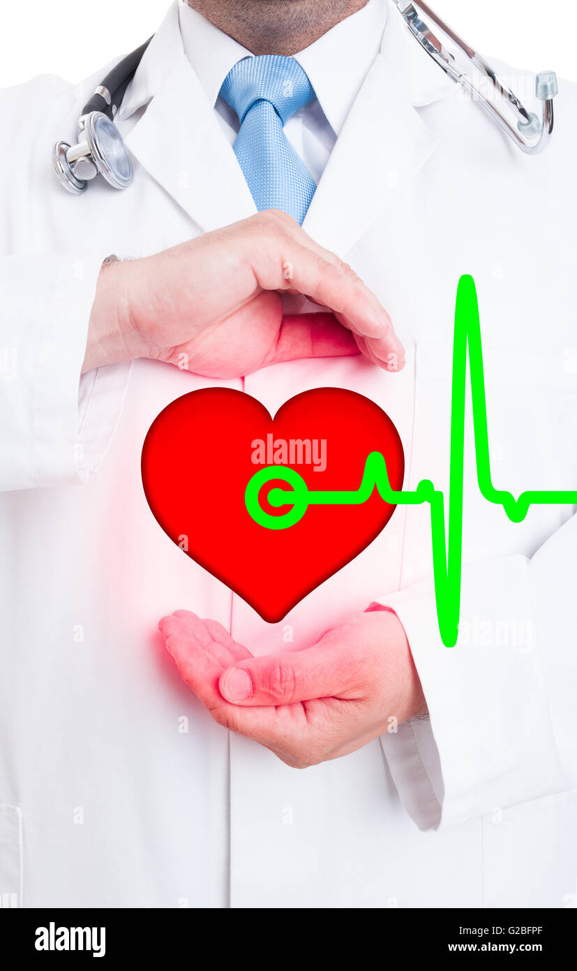Moderna tecnologia medica con professional medic che mostra il cuore e il polso come uno stile di vita sano concetto Foto Stock