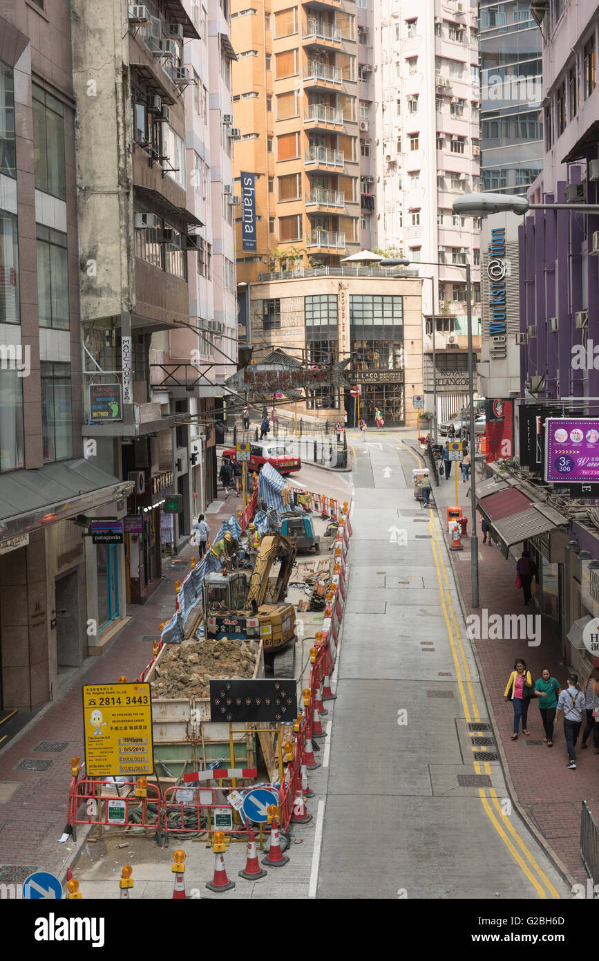Costruzione di strada la riparazione, Hong Kong Foto Stock