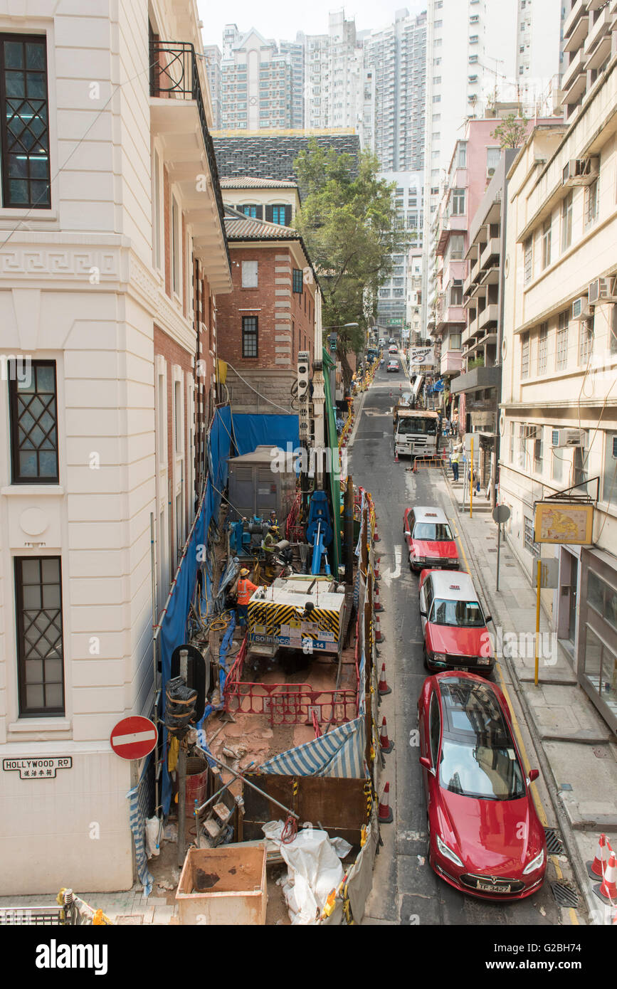 Costruzione di strada la riparazione, Hong Kong Foto Stock