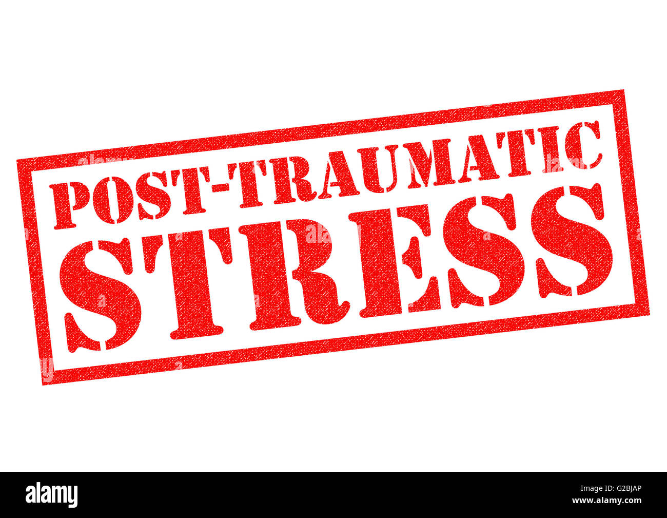 POST-TRAUMATICO DA STRESS rosso timbro di gomma su uno sfondo bianco. Foto Stock