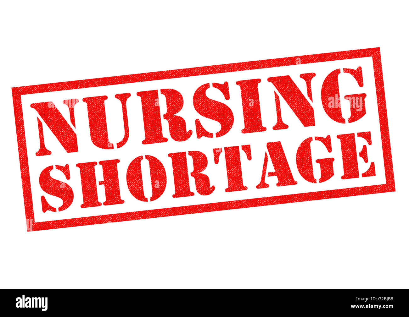 Carenza infermieristica rosso timbro di gomma su uno sfondo bianco. Foto Stock