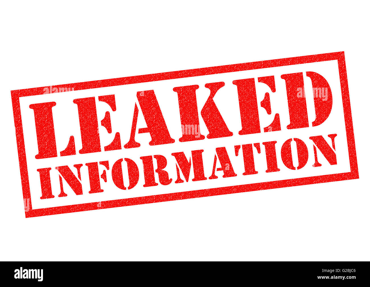 Informazioni trapelate rosso timbro di gomma su uno sfondo bianco. Foto Stock