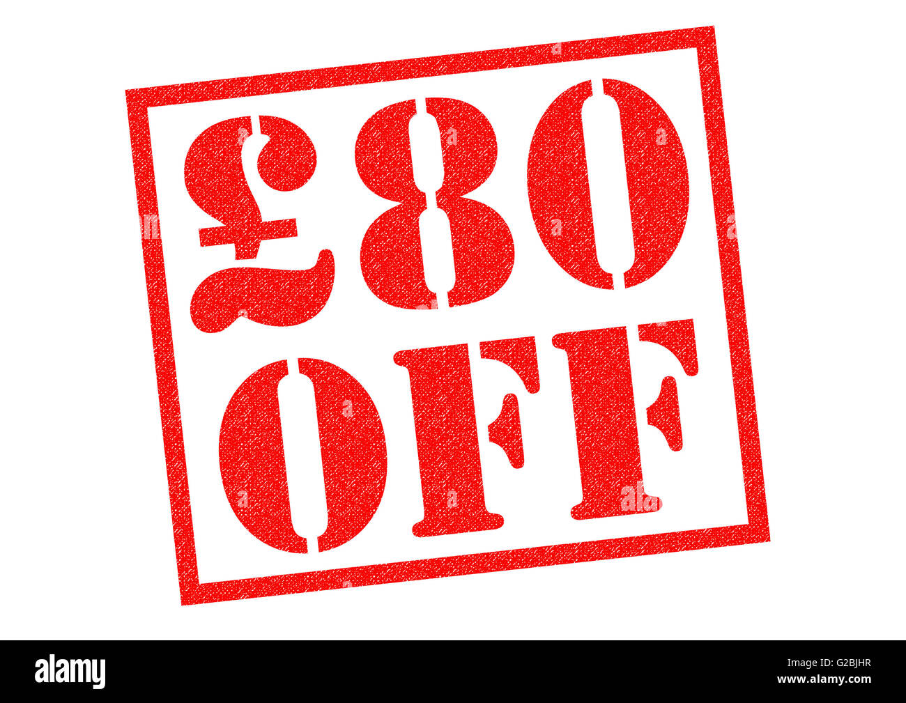 £80 OFF rosso timbro di gomma su uno sfondo bianco. Foto Stock