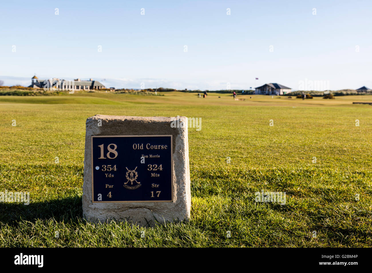 Scatola a T, diciottesimo foro, l'Old Course a St Andrews, Scozia Foto Stock