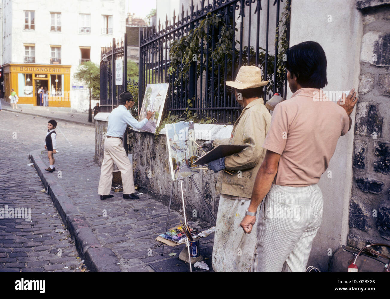 Artisti pittura motivo in Montmartre Parigi Foto Stock