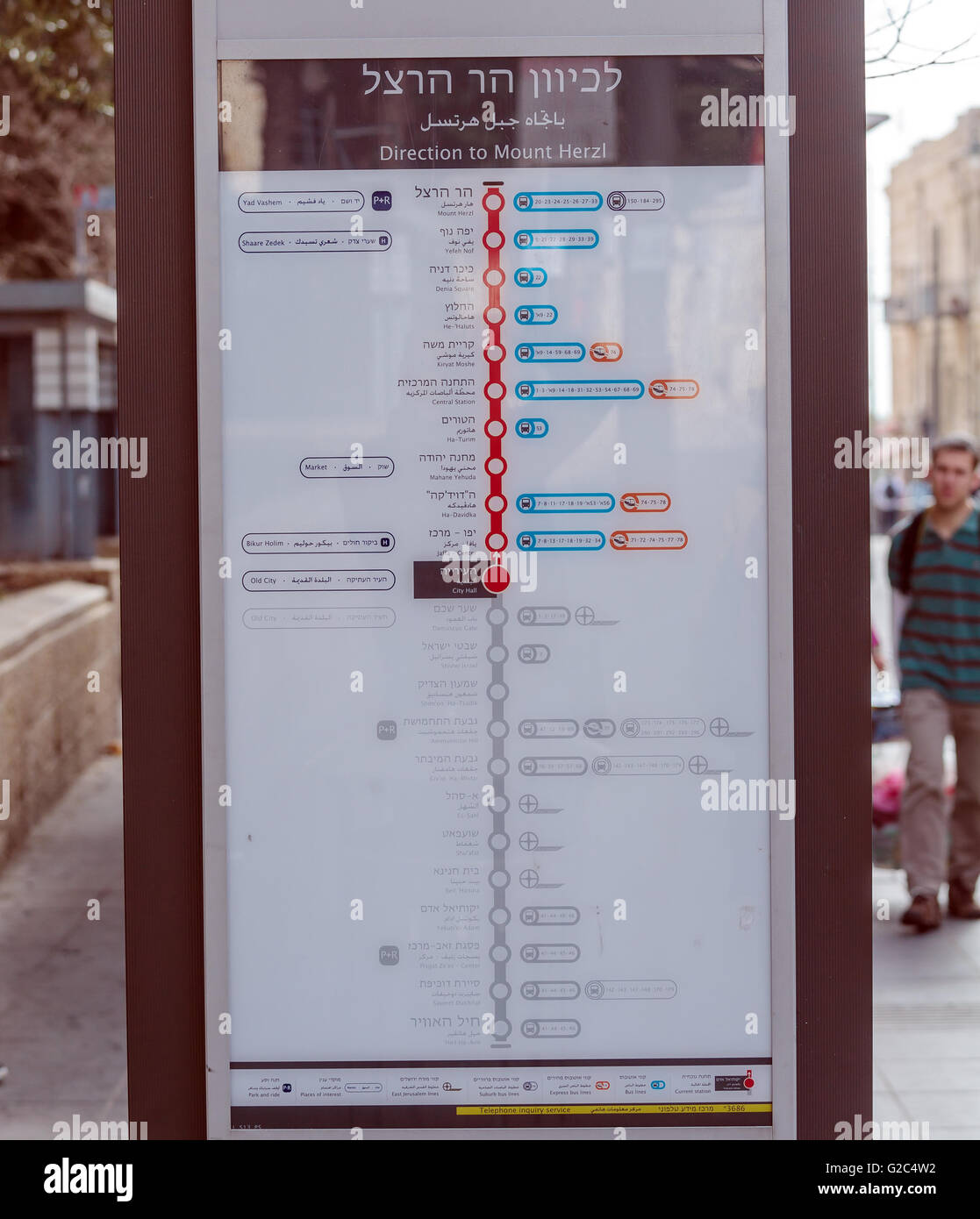 Gerusalemme, Israele - 15 febbraio 2013: Moderna mappa di rapida linea di tram in centro città Foto Stock