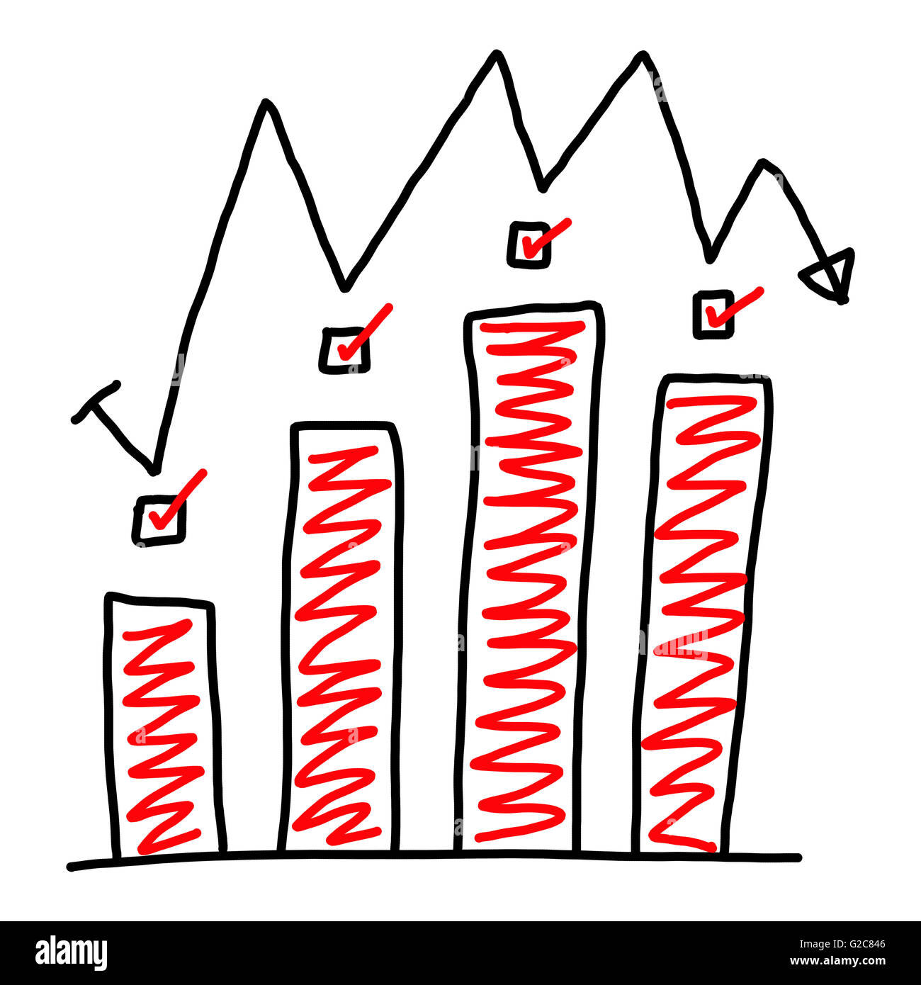 Disegnato a mano nel simbolo grafico di business per il concetto di applicazioni ideale economia analisi degli investimenti. Foto Stock