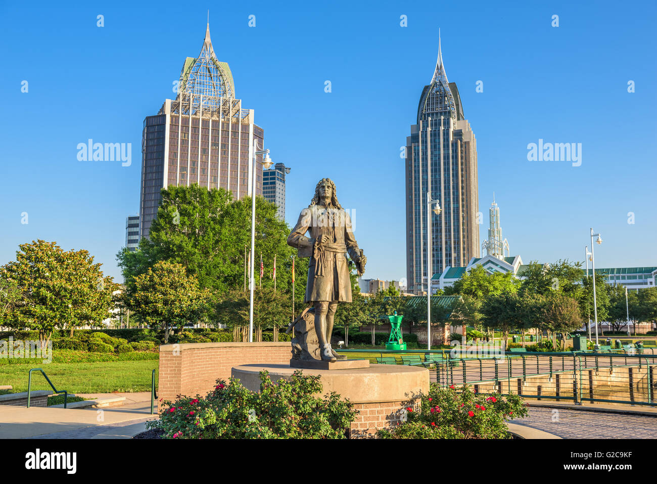 Mobile, Alabama Skyline da Cooper Riverside Park. Foto Stock