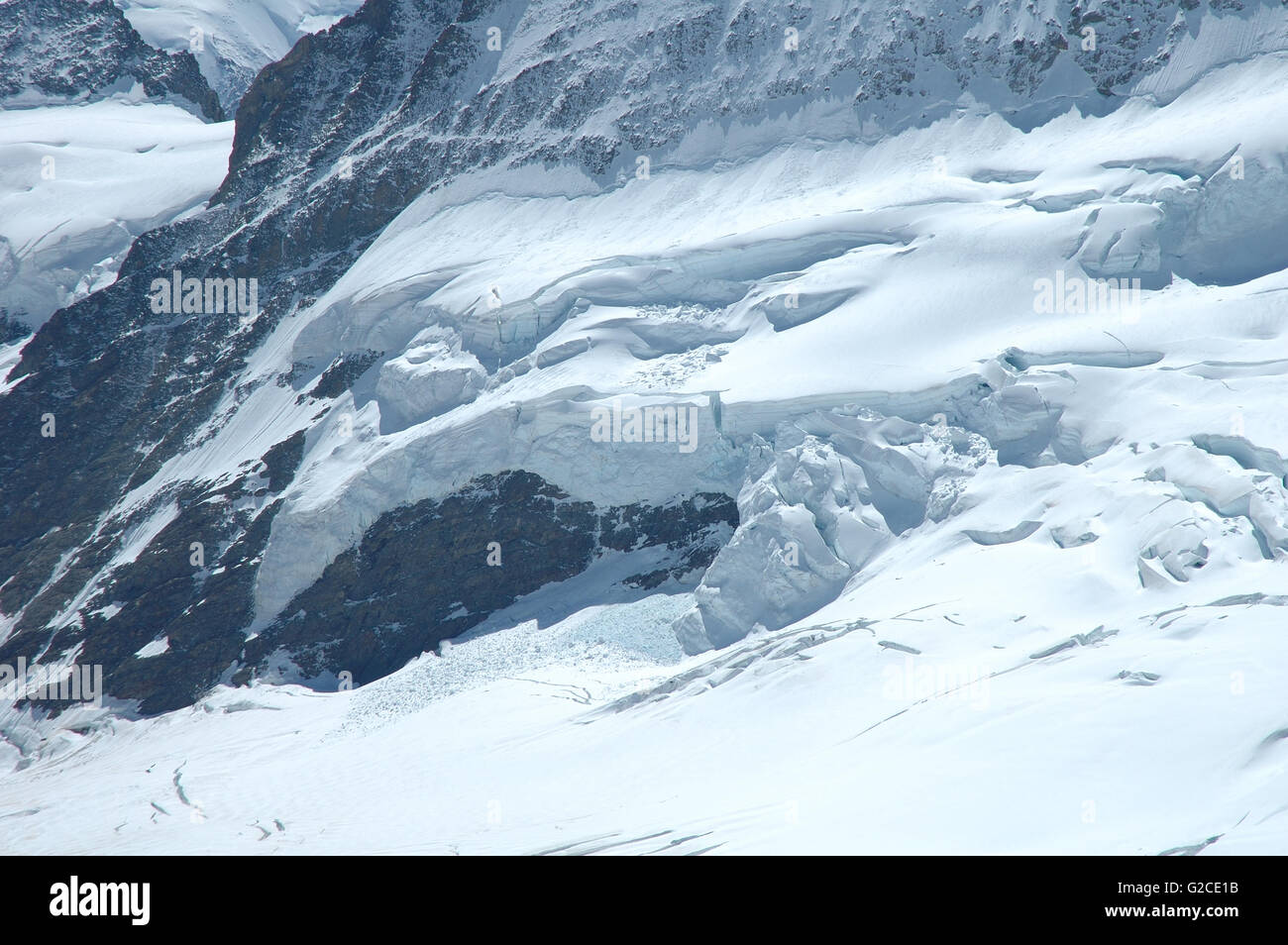 Ghiaccio e neve nelle vicinanze Jungfraujoch passano nelle Alpi in Svizzera Foto Stock