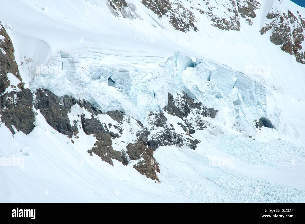 Ghiaccio e neve nelle vicinanze Jungfraujoch passano nelle Alpi in Svizzera Foto Stock