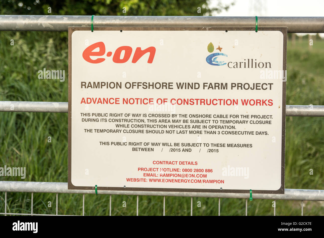 Rampion Wind Farm Project sign in il South Downs National Park a nord di Sompting, West Sussex. Foto Stock