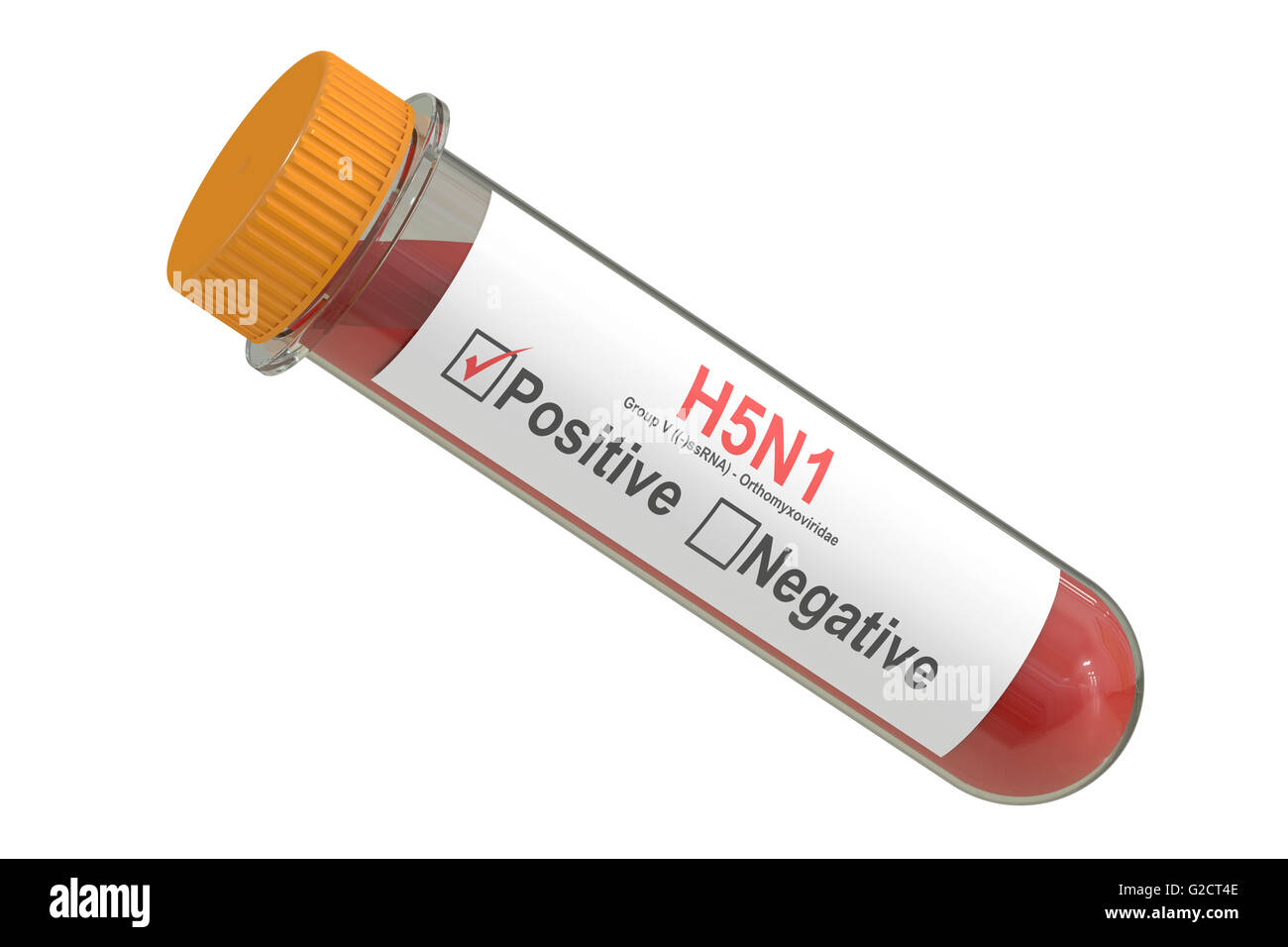 Provetta con il campione di sangue positivo con virus H5N1, rendering 3D Foto Stock