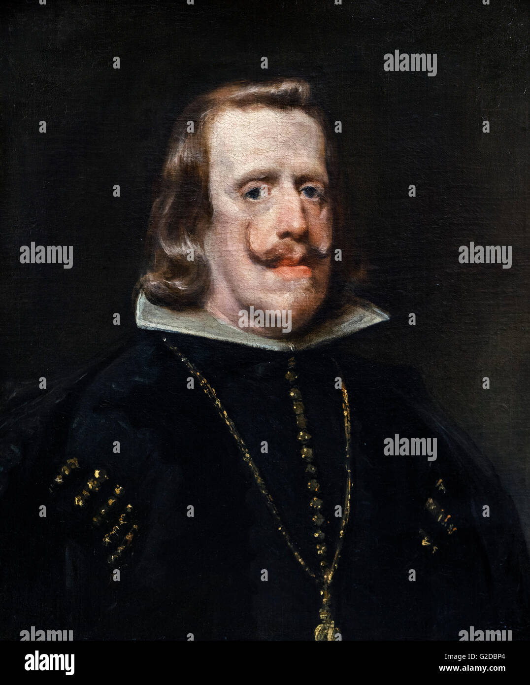 Filippo IV di Spagna (Felipe IV; 1605-1665), Re di Spagna e Portogallo 1621 fino alla sua morte (Portogallo, fino al 1640), che regnò per la maggior parte della Guerra dei Trent'anni. Ritratto da Diego Velázquez, olio su tela, c.1656. Foto Stock