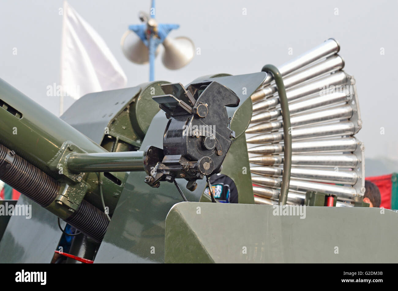 Riviste di 40 mm munizioni del Bofors L70 Pistola di difesa contraerea, esercito indiano Foto Stock