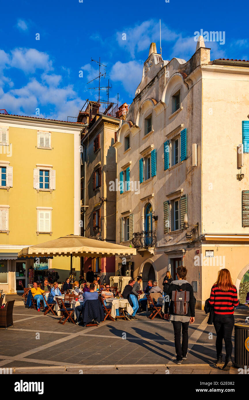 La Slovenia Costa e Kras Pirano - Piazza Tartini Foto Stock