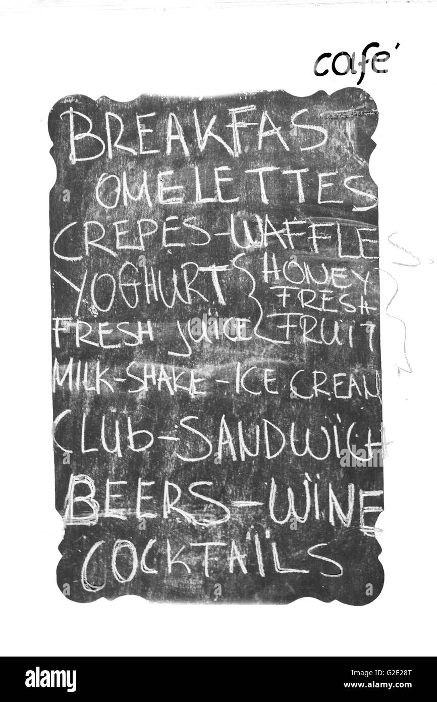 Grecia SANTORINI cafe brasserie bollettino menu Foto Stock