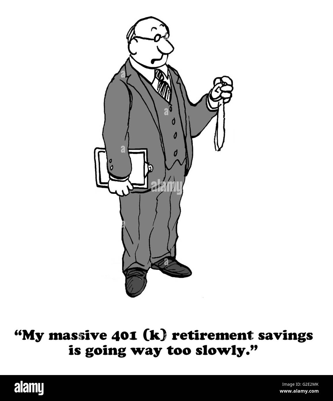 Business cartoon circa un 401(k) programma di pensionamento cresce troppo lentamente. Foto Stock