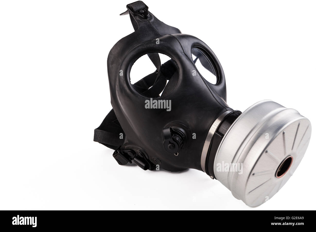 Balck gas in gomma maschera con filtro aria isolata su sfondo bianco Foto Stock