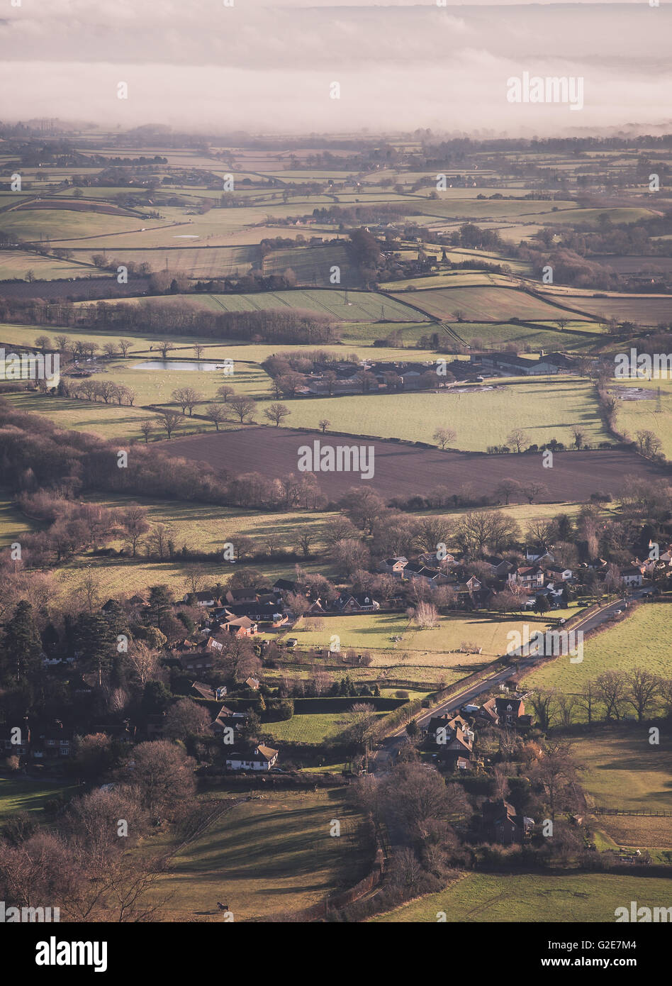 Campi rurali e campagna, ad alto angolo di visione, Worcestershire, Regno Unito Foto Stock