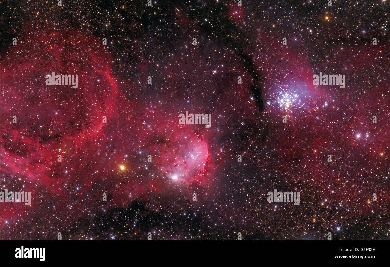 NGC 3324 e 3293 sono vini spumanti star clusters all'angolo nord-ovest della Carina Nebula. NGC3293 è un piccolo ma molto luminose o Foto Stock