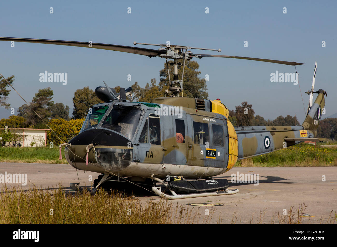 Hellenic Air Force AB-205 di ricerca e salvataggio in elicottero, un derivato del classico UH-1 Huey. Foto Stock