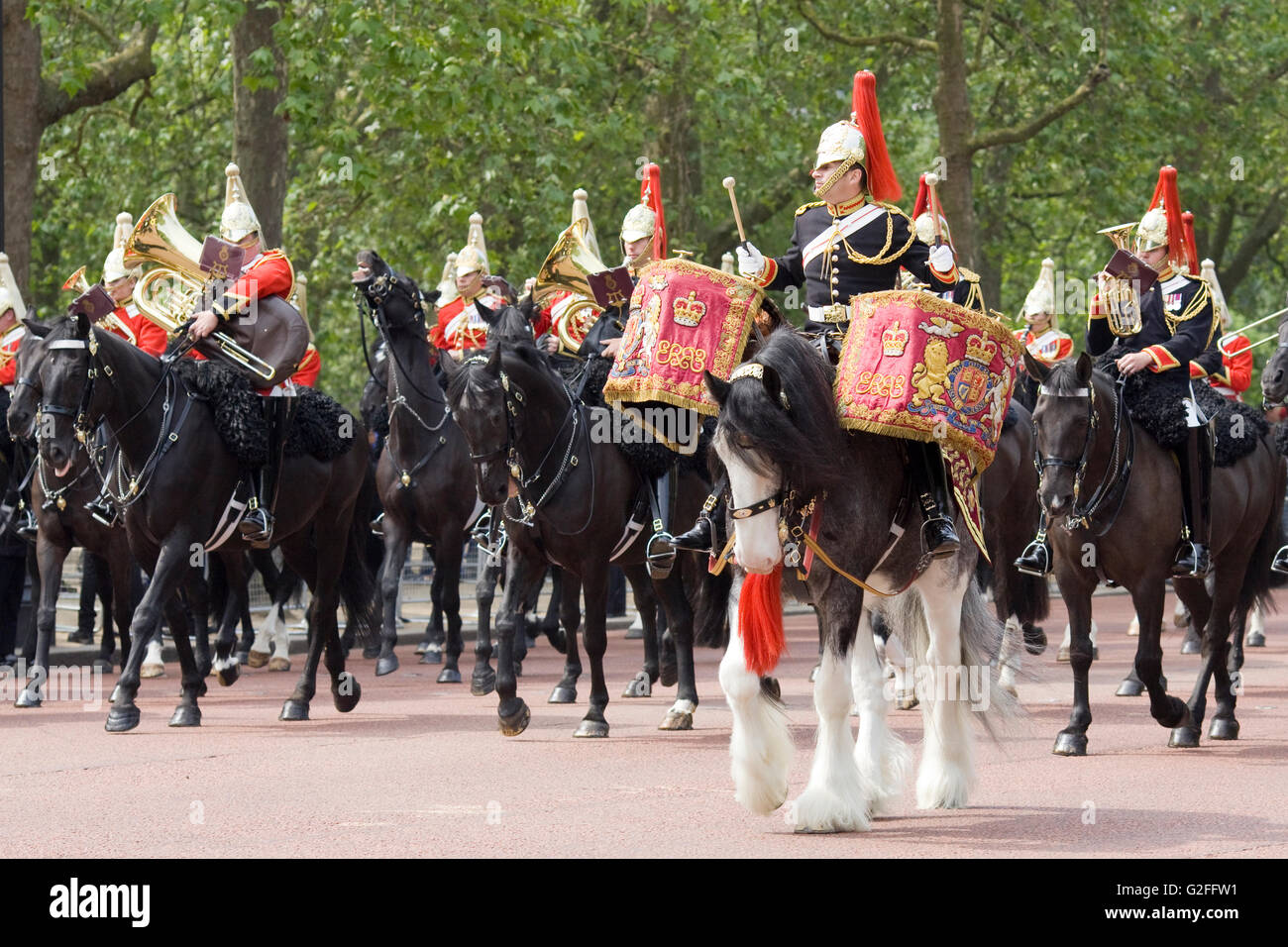 Banda della cavalleria della famiglia, Blues e membri di famiglie reali e di vita delle guardie, Royal Horse Guards Foto Stock