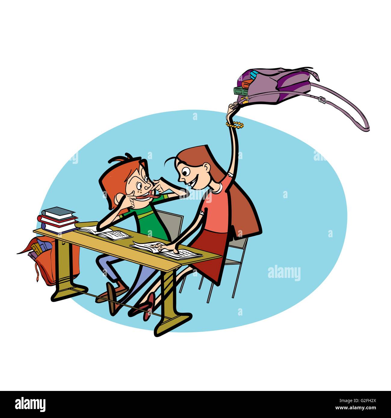 Un ragazzo e una ragazza a scuola scherzi Illustrazione Vettoriale