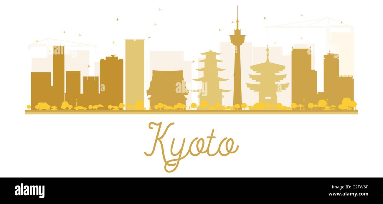 Kyoto City skyline golden silhouette. Illustrazione Vettoriale. Piatto semplice concetto per il turismo presentazione, banner, cartellone o web Illustrazione Vettoriale