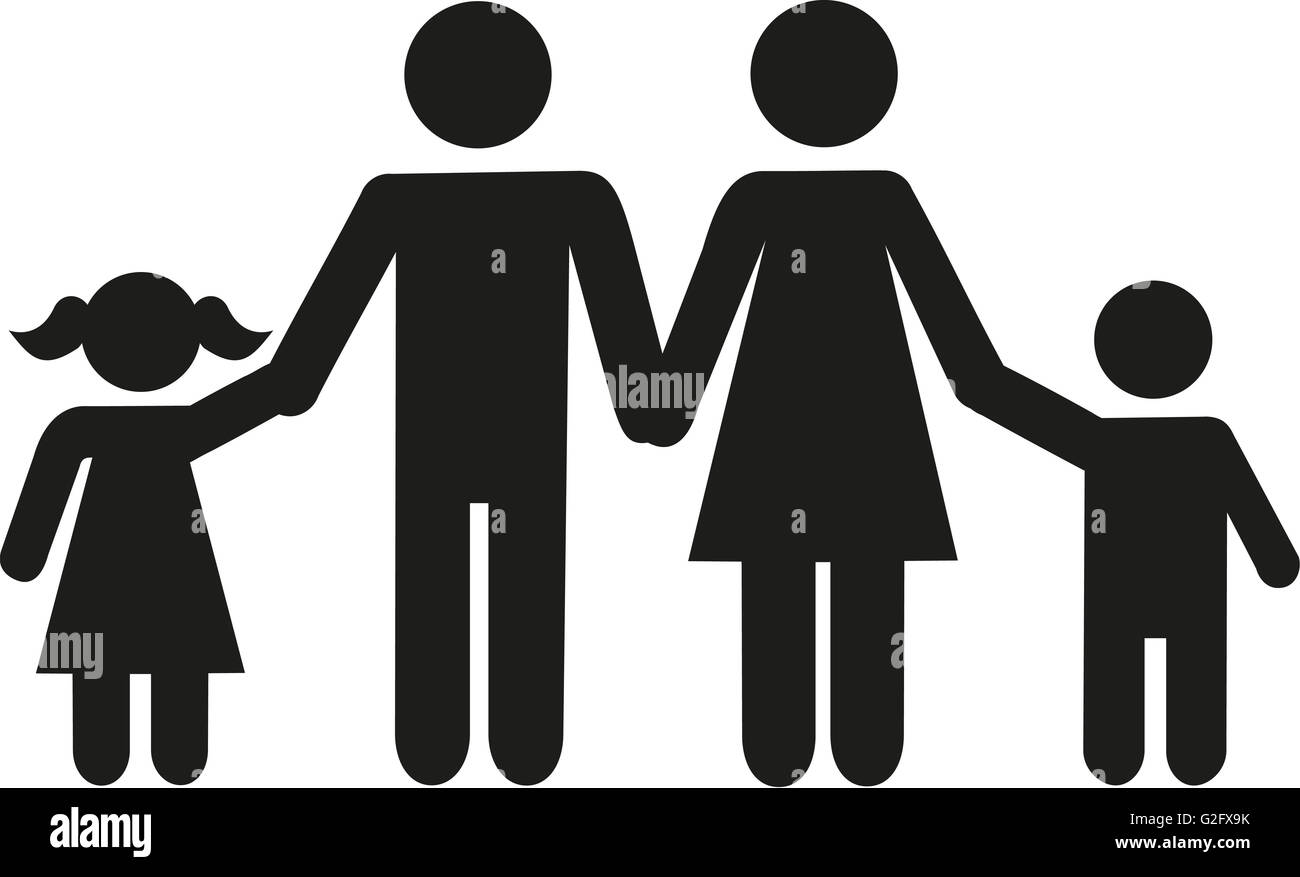 Icona della famiglia i genitori con bambini figlio e figlia Foto Stock