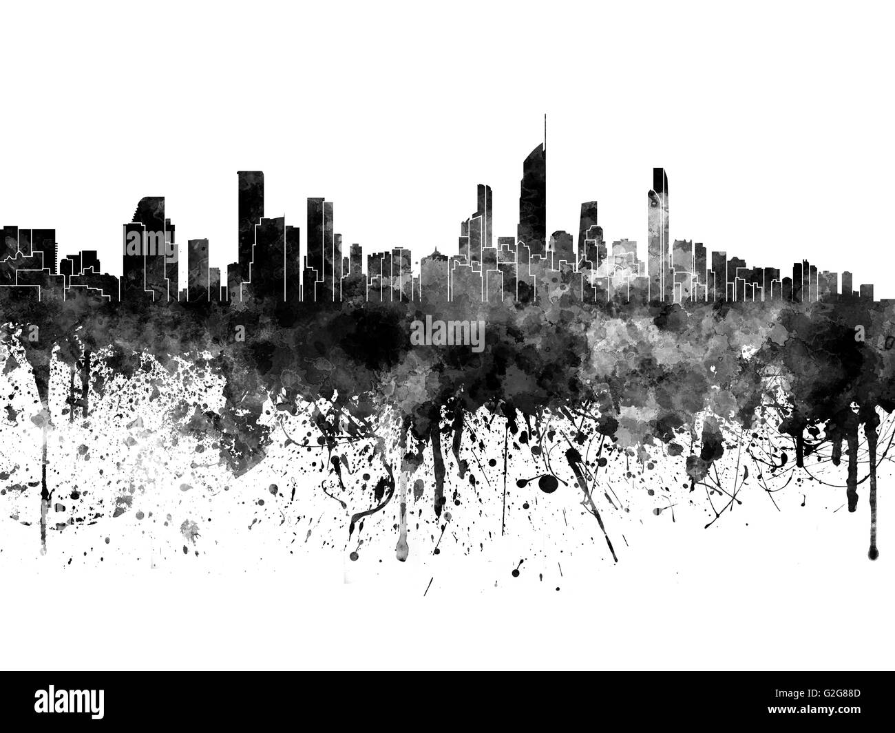 Dello skyline di Gold Coast in nero acquerello Foto Stock