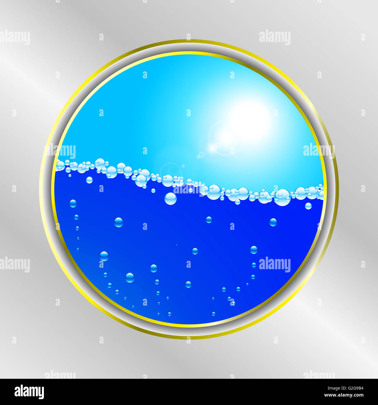 Il bordo giallo su sfondo grigio con bolle di acqua e cielo sereno Foto Stock