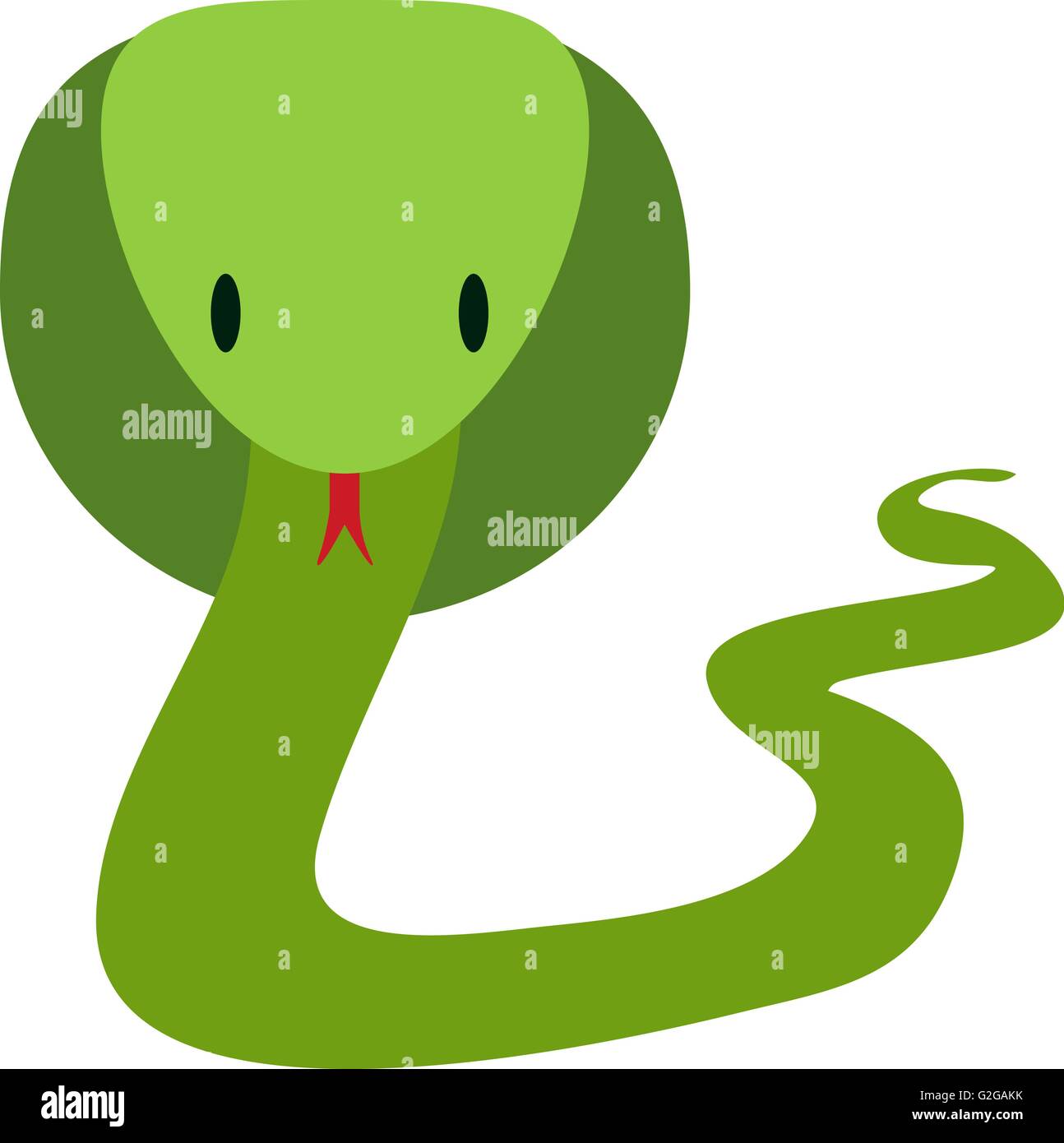 Green friendly cobra snake in stile appartamento, vettore cartoon Illustrazione Vettoriale