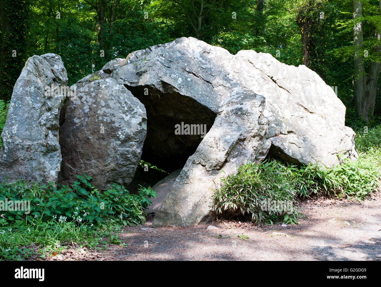 Dolmen di pietra in deerpark , Dublin, Irlanda. Foto Stock