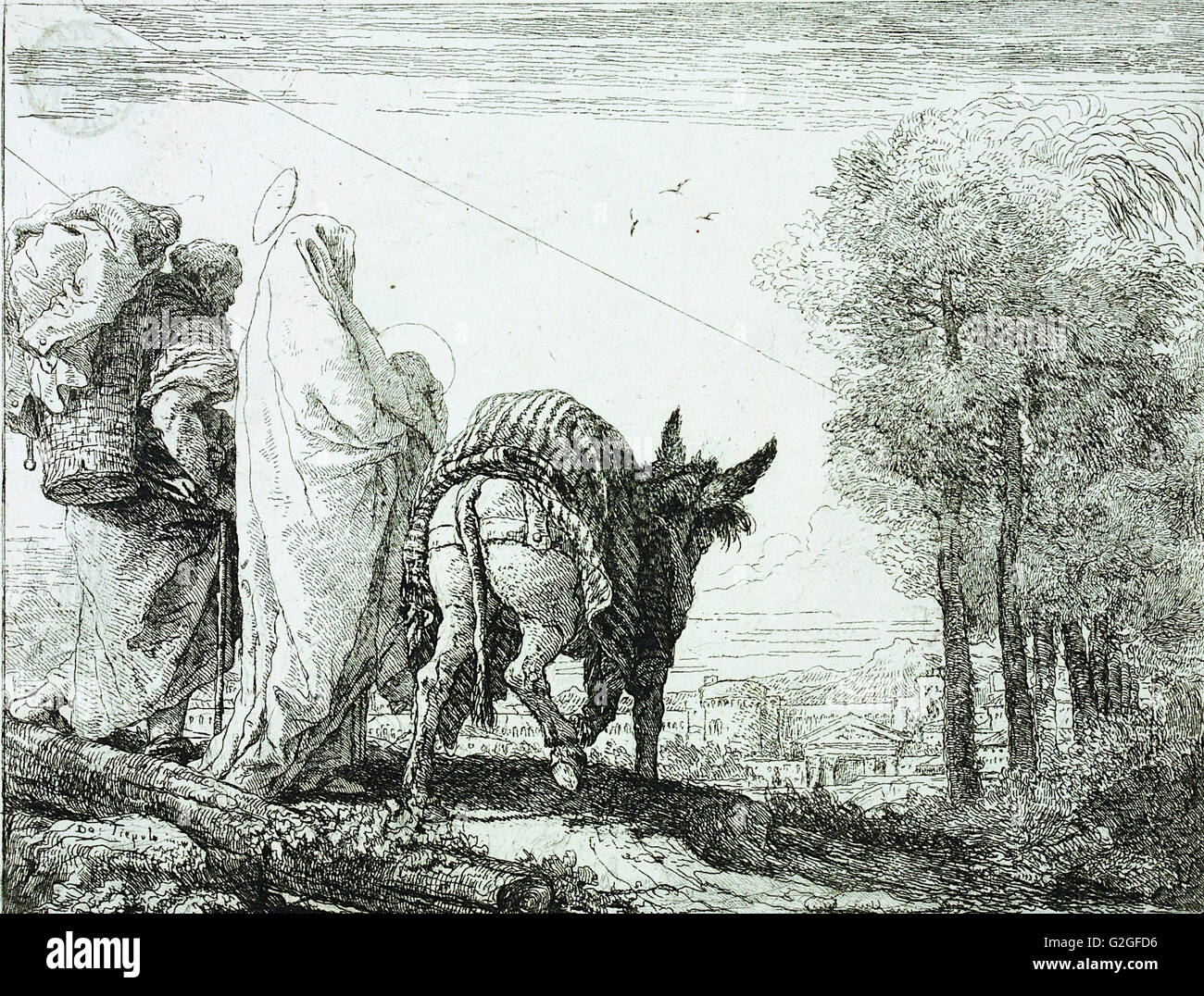 Giovanni Domenico Tiepolo - La Fuga in Egitto - Museo Kunstpalast, Düsseldorf Foto Stock