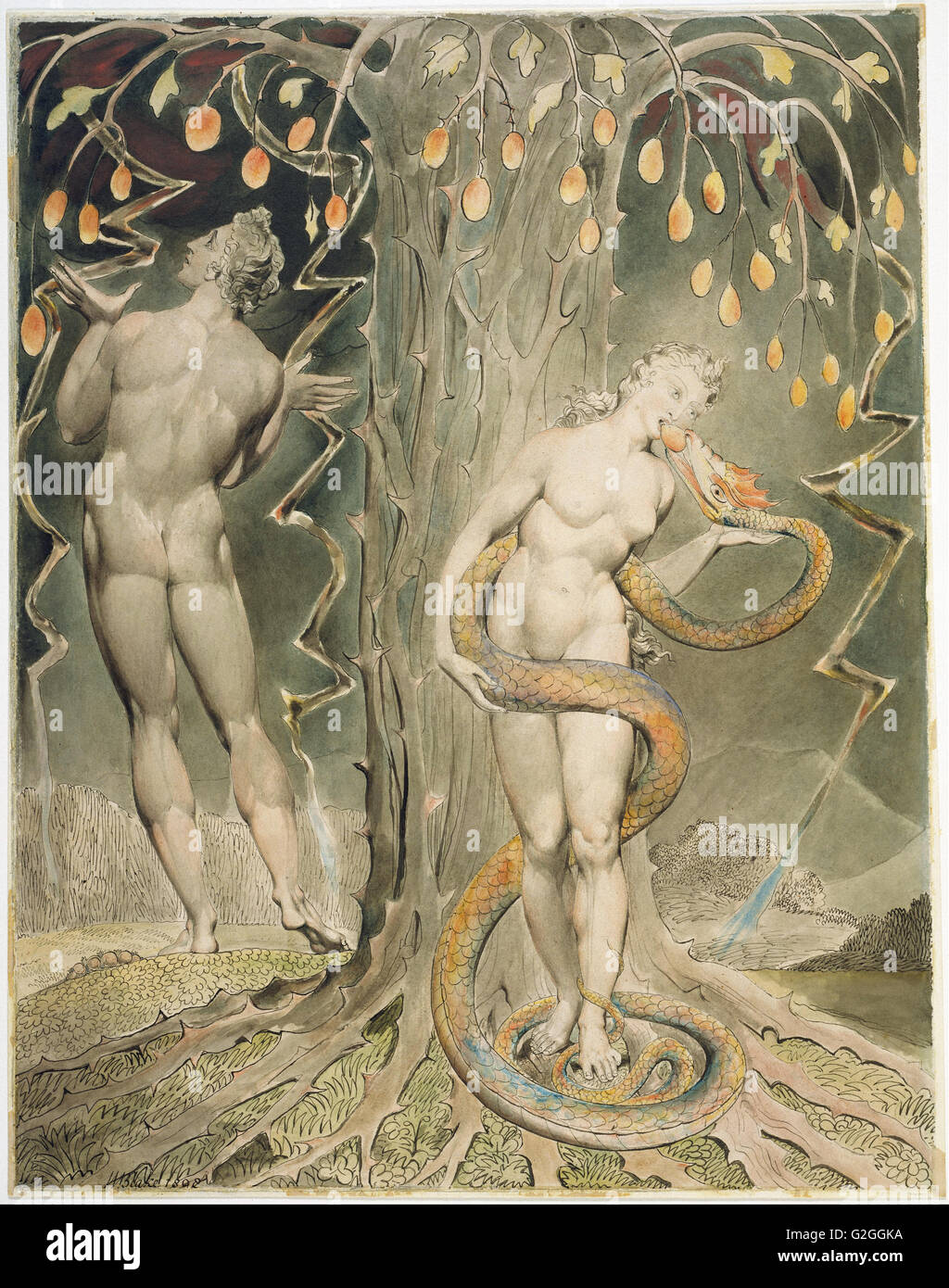 William Blake - La tentazione e la caduta di eva (illustrazione a Milton il Paradiso Perduto - Museo delle Belle Arti di Boston Foto Stock