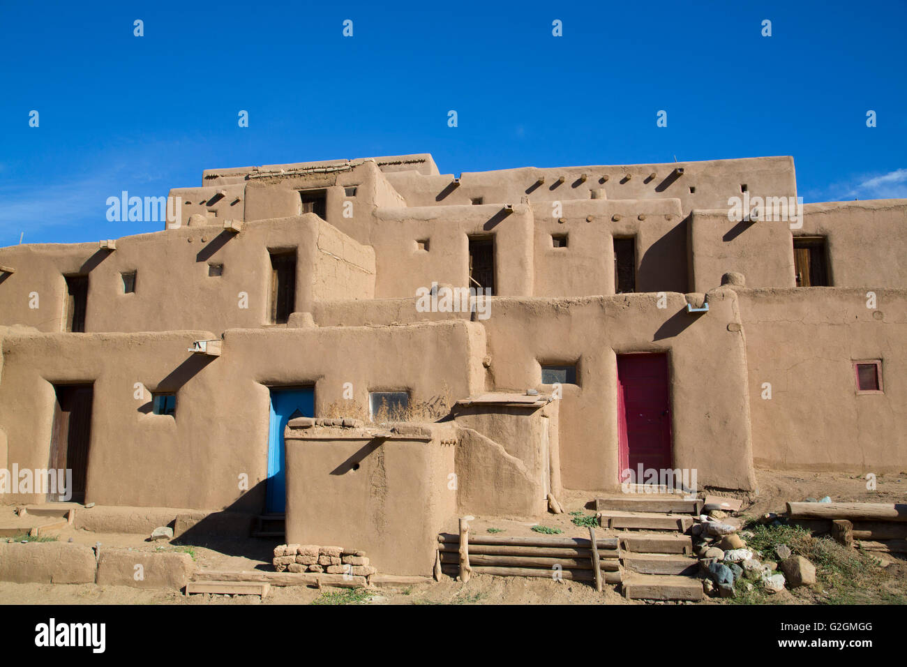 Taos Pueblo, Sito Patrimonio Mondiale dell'UNESCO, Pueblo risale al 1000, e di nuovo Messico, STATI UNITI D'AMERICA Foto Stock