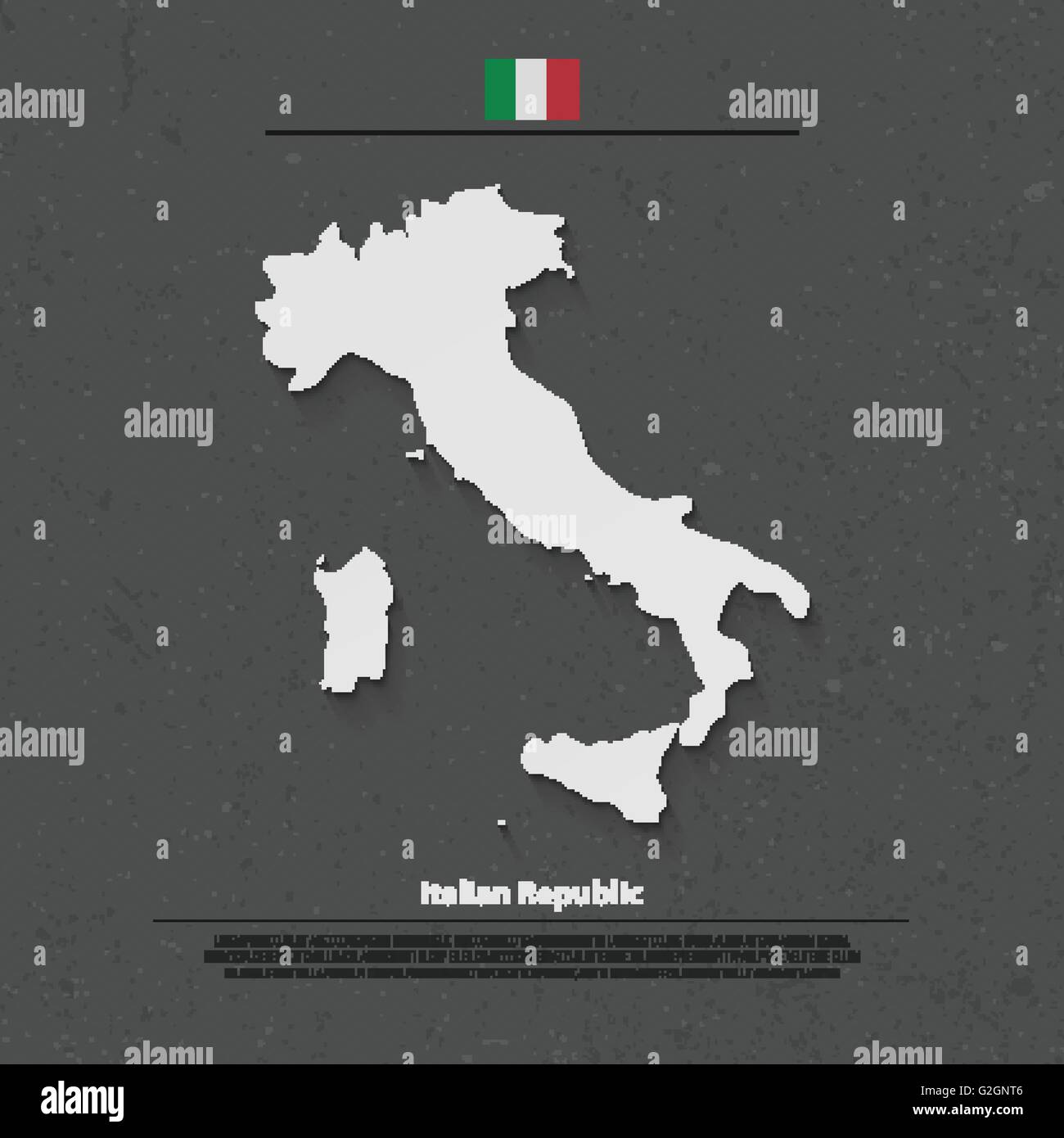 Repubblica italiana mappa isolato e bandiera ufficiale icone. vettore politico Italia mappa 3D illustrazione di stile. Mediterraneo, europeo Illustrazione Vettoriale