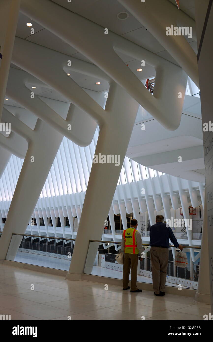 Spettatori ammirando l'interno dell'occhio Trasporto Hub, World Trade Center di New York City, NY, STATI UNITI D'AMERICA Foto Stock Spettatori ammirando l'interno dell'occhio Trasporto Hub, World Trade Center di New York City, NY, STATI UNITI D'AMERICA Foto Stock