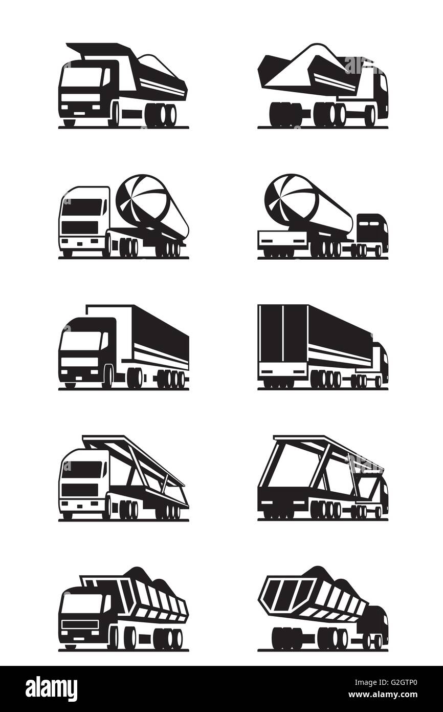 Diversi tipi di carrelli con rimorchi - illustrazione vettoriale Illustrazione Vettoriale