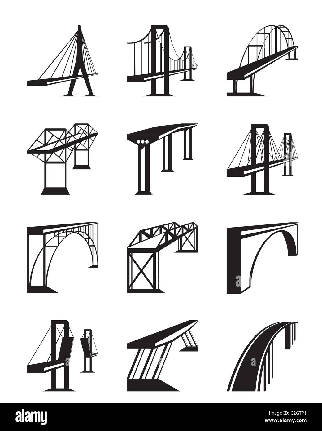 Vari tipi di ponti in prospettiva - illustrazione vettoriale Illustrazione Vettoriale