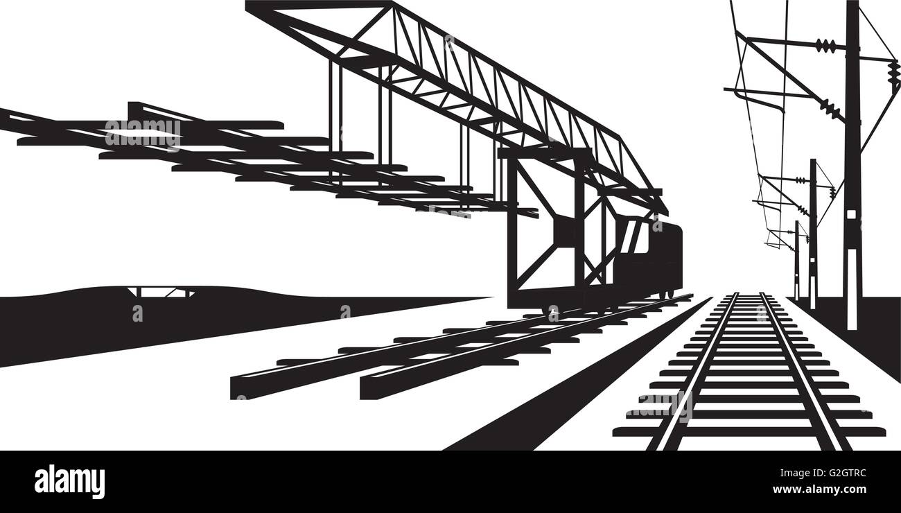 La costruzione della linea ferroviaria - illustrazione vettoriale Illustrazione Vettoriale