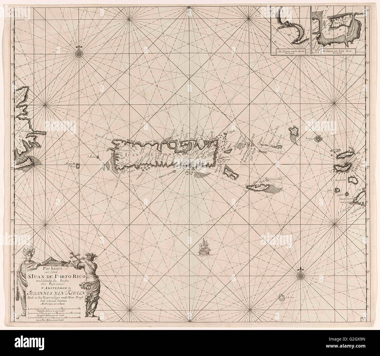 Diagramma del mare di Puerto Rico, Jan Luyken, Claes Jansz Voogt, Johannes Van Keulen (MI), 1684 - 1799 Foto Stock