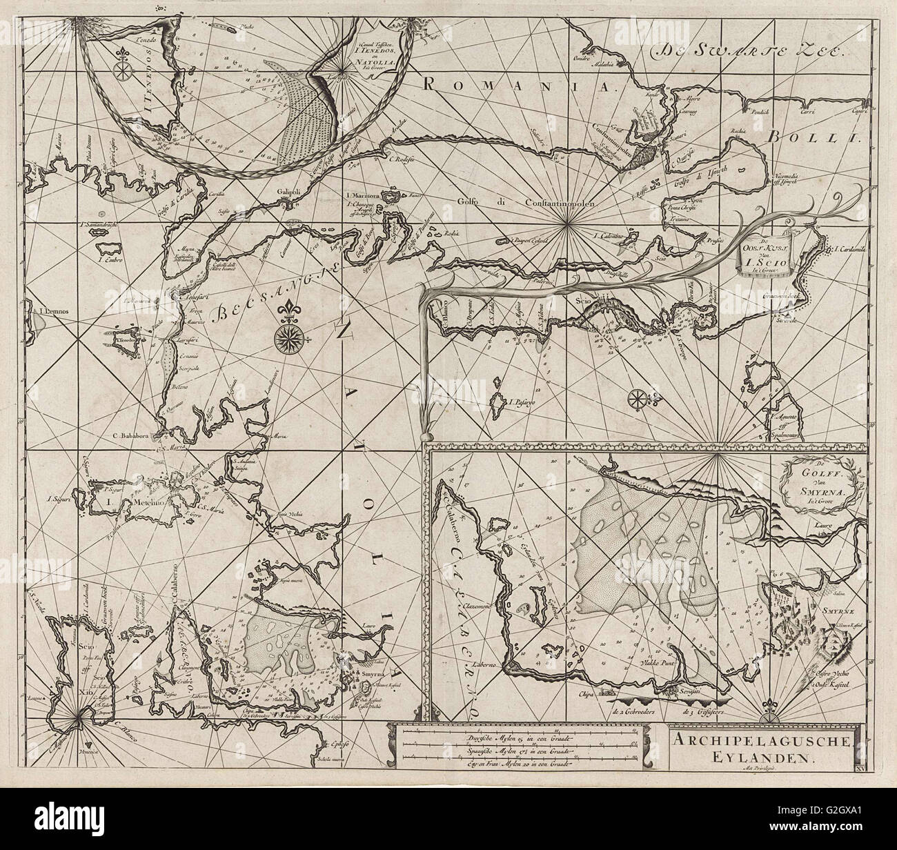 Diagramma del mare del nord-est del Mar Egeo e il Mar di Marmara e il Bosforo, stampa maker: Anonimo, 1682 - 1803 Foto Stock